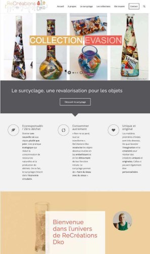 Site web vitrine créé pour une artiste créant des décorations selon la technique de l'upcycling